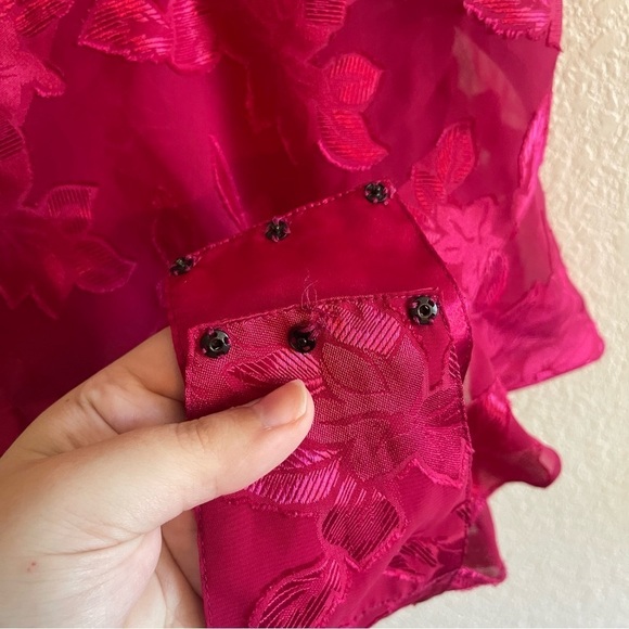 90s Victoria Secret Gold Label Red Floral Bodysuit Coquette Sheer Women's Small - Picture 4 of 8